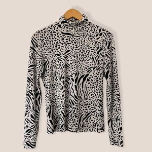 H&M Black & White Leopard Turtleneck Top
